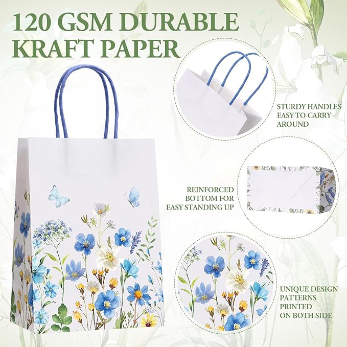 Gaillty 48 Pcs Wildflower Paper Gift Bags 6 Styles, Floral Goodie Bags with Handles Flower Wedding Welcome Bag Bulk for Wedding Bridal Shower Engagement Baby Shower Birthday Spring Tea Party Supplies
