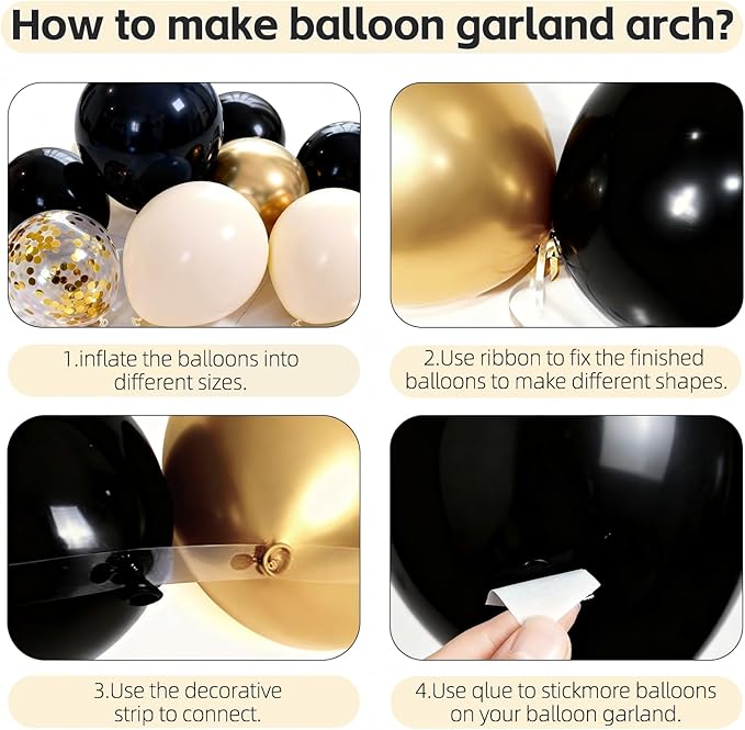Black White Gold Balloons Arch Kit,Black Beige Sand White Chrome Gold Confetti Balloons Garland Kit with Exploding Star Balloons for New Year Graduation Retirement Birthday Wedding Party Decorations