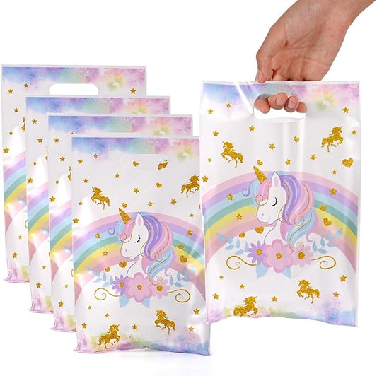 50 Pcs Unicorn Party Favor Bags with Handles - Plastic Treat Bags for Candy & Small Gifts, Bulk Supplies for Wedding Baby Shower Goodie Bags, Holiday Gift Bags for Thanksgiving Halloween Christmas New Years, Birthday Party Decorations