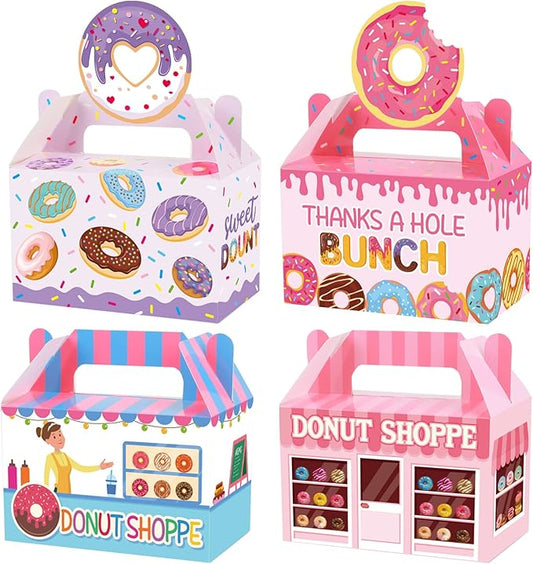 12 Pack Donut Party Favor Boxes Two Sweet Candy Treat Bags Cute Donut Goodie Bags with Dessert Thanks A Hole Bunch Candy Gift Birthday Boxes for Kids Birthday Baby Shower Party Decorations Supplies