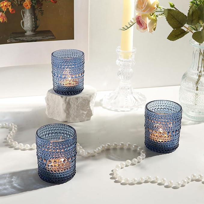 72 Pack Votive Candles Holders - 2x2.5in Blue Vintage Glass Votives Tealight Candle Holders for Table Centerpieces, Tea Light Candle Holder for Wedding Bridal Shower Party