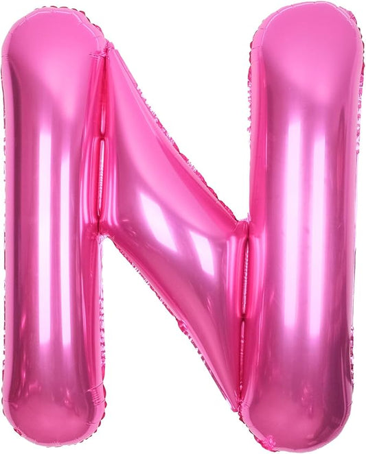 SUWEN 40 Inch Hot Pink Large N Letter Balloons Big Foil Helium Letter Balloons A-Z Jumbo Mylar Happy Birthday Party Decorations for Woman Anniversary Party Supplies
