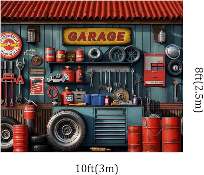 Kate 10x8ft Dad's Garage Decoration Photography Backdrops Vintage Automotive Parts Repair Shop Photo Background Children Baby Shower Backdrop
