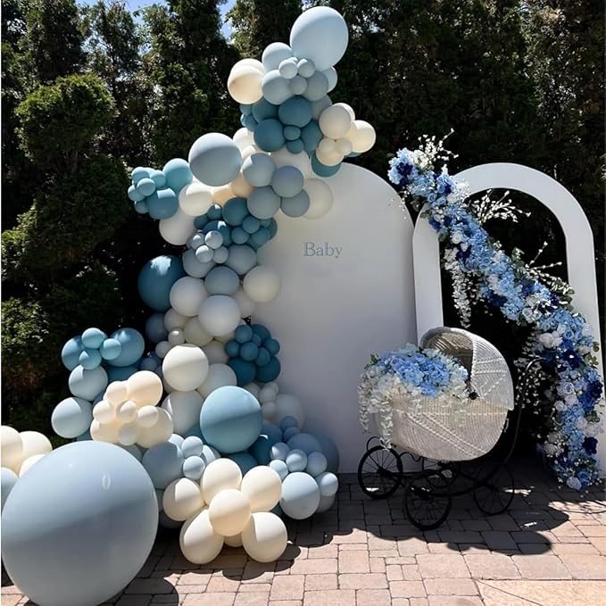 Dusty Blue Balloons, 65Pcs Light Blue Balloons 12Inch Baby Blue and White Balloons for Baby Shower Gender Reveal Birthday Wedding Thick & Durable