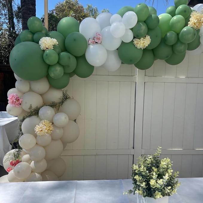 Sage Green Balloons, 60Pcs 12Inch Sage Green Sand White Metallic Gold Confetti Balloons for Boho Baby Shower Wedding Bridal Shower Engagement Birthday Party Decorations