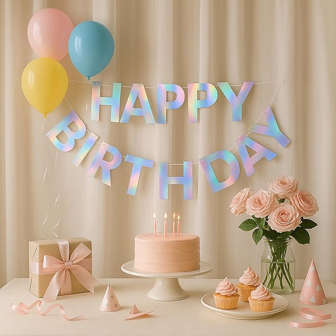 Happy Birthday Banner,Iridescent Birthday Signs Banners for Parties, Kids, Girls, Boys, Women, Adults, Colorful Birthday Decorations&Party Supplies and Hanging Decor