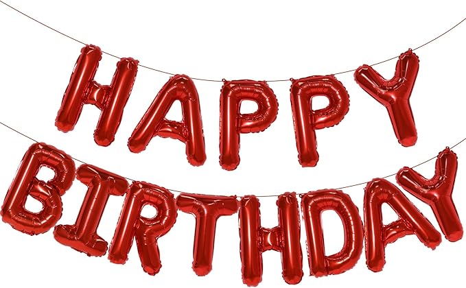 Red Happy Birthday Balloon Banner, 16 Inch Foil Mylar Happy Birthday Balloons Letters, Reusable Happy Birthday Sign, Red Birthday Decorations for Women, Boys and Girls