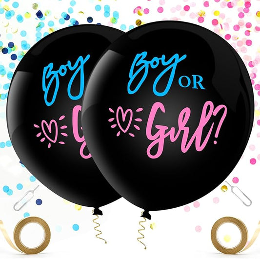 Yadiana 2 Pcs Gender Reveal Balloons, 36 Inch Jumbo Baby Gender Reveal Confetti Balloons Black Boy or Girl Balloon with Blue Pink Confetti for Baby Shower Party Decorations
