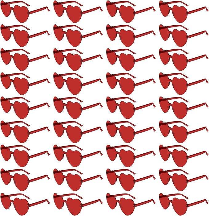 NACHLYNN 36 Pairs Red Heart Sunglasses for Women Rimless Heart Shaped Sunglasses Candy Color Glasses for Party Favors