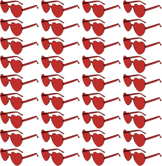 NACHLYNN 36 Pairs Red Heart Sunglasses for Women Rimless Heart Shaped Sunglasses Candy Color Glasses for Party Favors