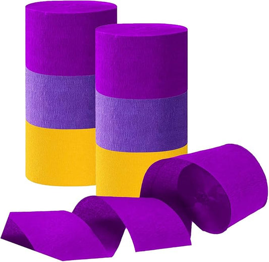 Purple and Yellow Crepe Paper Streamers, Party Streamer Decorations for Various Party Festival Decorations, 6 Rolls