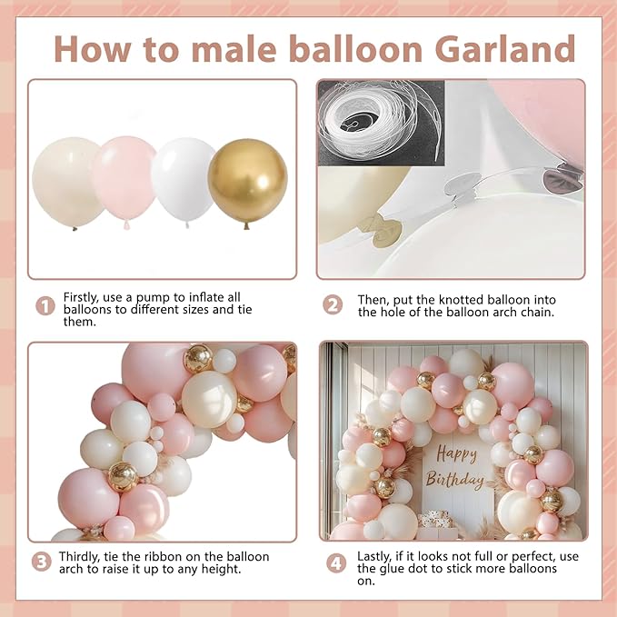Pink Beige White Balloons Arch Kit - 144 pcs Light Pastel Pink Beige Sand White Chrome Gold Balloons for Engagement Wedding Bridal Shower Birthday Princess Anniversary Party Decorations