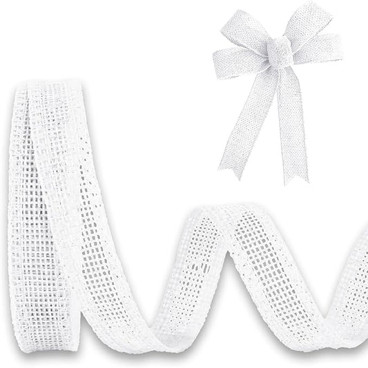 White Burlap Ribbon 1/2 inch X 10 Yard Natural Linen Woven Ribbons DIY Handmade Edging Production Wreath Holiday Decoration Gift Ribbon for Gift Wrapping White Jute Linen Ribbons