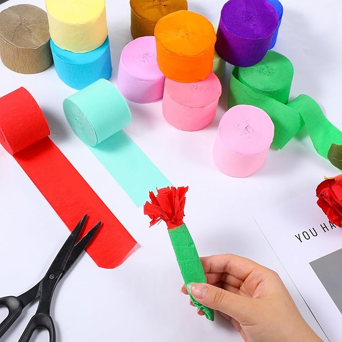 24 Rolls Crepe Paper Streamers, 24 Vibrant Colors Birthday Streamer Party Decorations Rainbow Party Streamers for Birthday Parties Wedding Ceremony Baby Shower Halloween DIY Crafts Decoration