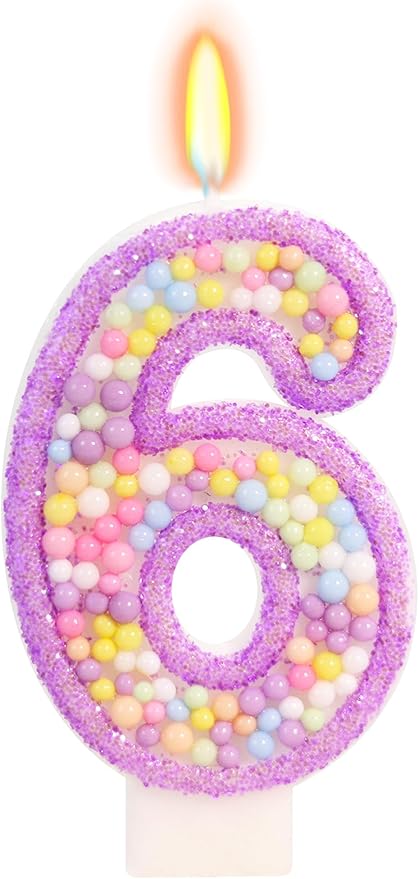 Birthday Candles - Number 6 Candle, Colorful Macaron Candles for Boys/Girls, Purple Party Decorations, Purple Cake Decorations