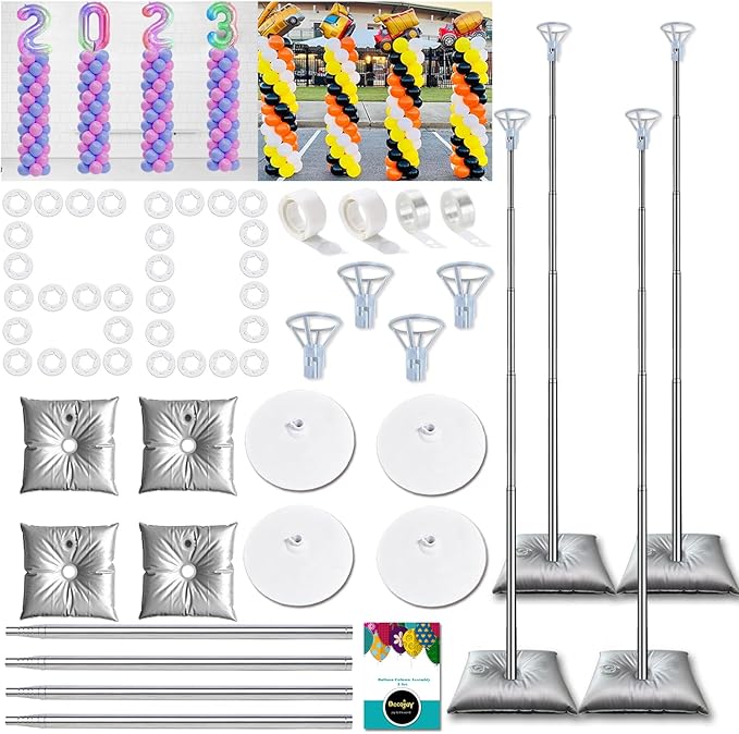 DECOJOY Balloon Columns Stand Set of 4, 7 Feet Telescoping Ballon Arches Stands with Bases for Floor, Height Adjustable Metal Ballon Tower Pillar Kits for Graduation, Birthday, Christmas