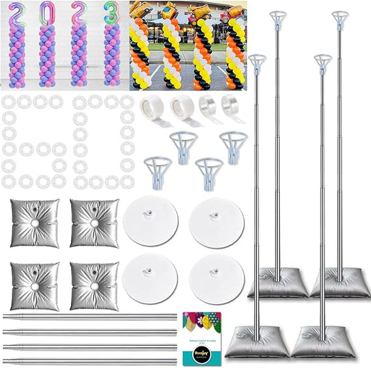 DECOJOY Balloon Columns Stand Set of 4, 7 Feet Telescoping Ballon Arches Stands with Bases for Floor, Height Adjustable Metal Ballon Tower Pillar Kits for Graduation, Birthday, Christmas