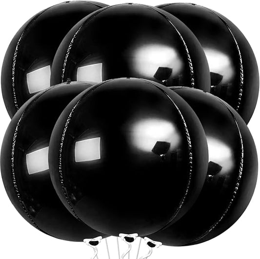 KatchOn, Black Foil Balloons - 22 Inch, Pack of 6 | Large 4D Mylar Balloons for Black Birthday Decorations Graduation Decorations 2026 Baby Shower, Casino Party Decor, Retirement Prom Decorations 2026