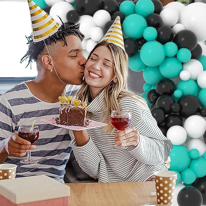 Teal Blue Black White Balloon Garland Arch Kit, 122PCS Teal Blue White Black Balloons Teal Balloons for Birthday Wedding Graduation Anniversary Engagement Gender Reveal Halloween Party Decorations
