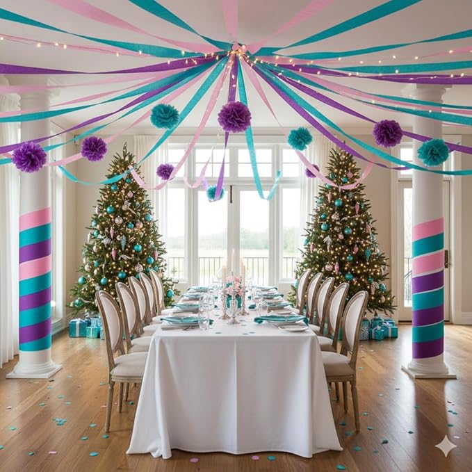 6 Rolls Pink Purple and Blue Crepe Paper Streamers for Girls Baby Shower Ocean Theme Under The Sea Birthday Party Decorations