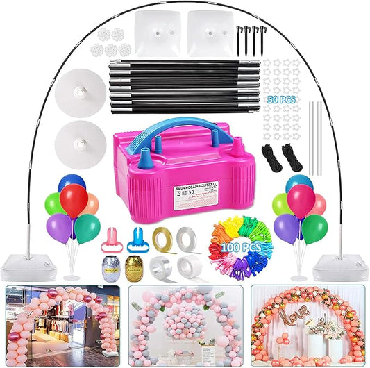 Balloon Arch Kit and Balloon Pump Electric, 10ft Wide Adjustable Balloon Arch Stand With 100Balloons 2Balloon Stands For Wedding Anniversary Birthday Mother's Day Party Decoration Graduation Ceremony