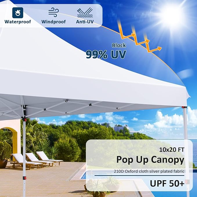 COBIZI 10x20 Pop Up Canopy with 6 Sidewalls, Conical Canopy Tents for Parties, Backyard, Commercial, Waterproof Event Tent Instant Shelter UV50+ Outdoor Gazebo with 4 Sandbags (Peak Drainage)