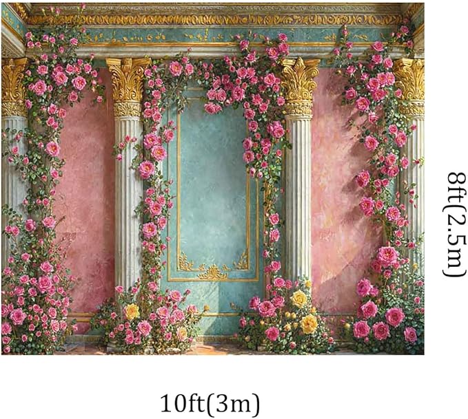 Kate 10x8ft Pink Rose Flowers Wedding Photography Backdrops Spring Pink Blue Castle Painting Wall Photo Background Video