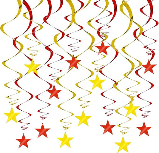 BEISHIDA Red Gold Star Hanging Swirl Ceiling Hanging Decorations for Happy New Year 2026 Party Spring Festival Chinese Lunar Valentine Graduation Birthday Wedding Decorations, Pack of 15