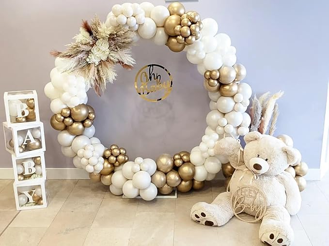White and Gold Balloons Arch Kit, 131Pcs Gold Latex Balloons Different Size, Gold and White Balloons for Wedding, Engagements, Birthday, Bridal Shower, Anniversary