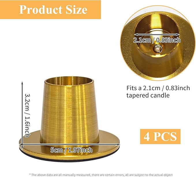 Gold Taper Candle Holders Set of 4 - Brushed Gold Candlestick Holders, Round Tapered Candlestick Holders for Home Decoration, Wedding, Anniversary, Party | Housewarming Gifts Candle Holders
