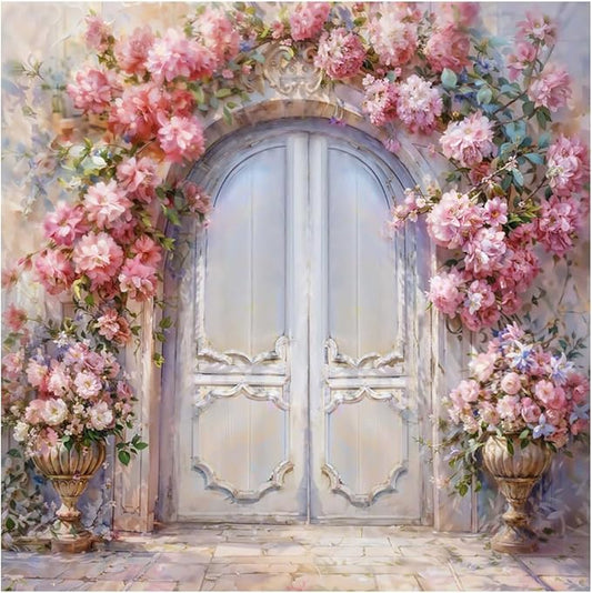 Kate 10x10ft Oiling Painting Pink Flowers Photography Backdrops Dreamlike Door Wedding Portrait Kids Birthday Party Photo Background