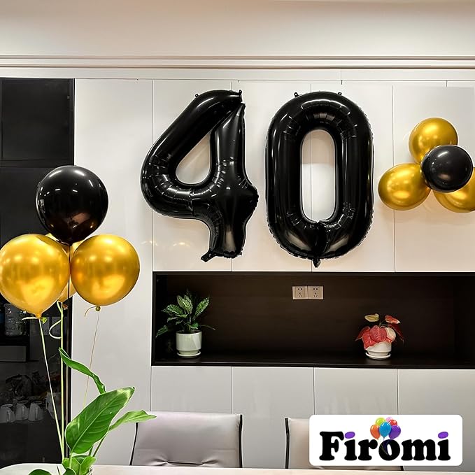 FIROMI 40 Number Balloons Black Big Giant Jumbo Mylar Foil 40 Balloon Numbers for 40th Birthday Party Anniversary Decorations 40-inches