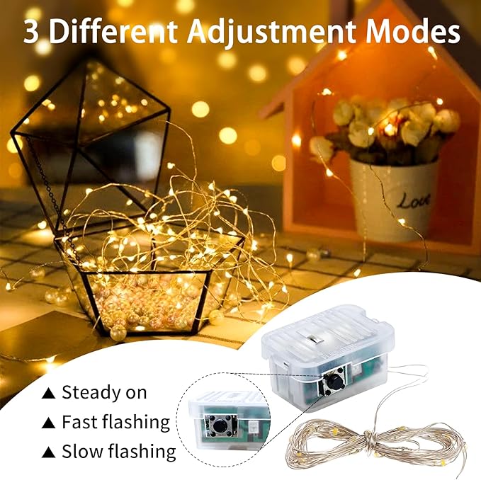 50 Pack Fairy Lights 7Ft 20 LED Twinkle String Lights 3 Modes Battery Operated Waterproof Firefly Starry for Mason Jar Wedding Birthday Party Table Centerpieces Bedroom Christmas,Warm White