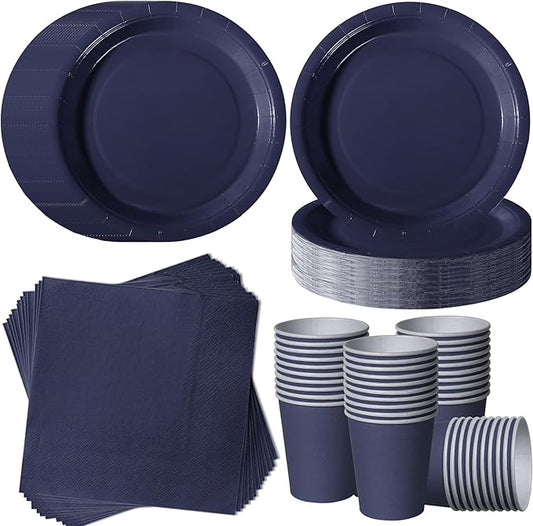 Navy Blue Party Plates Set, 120-Piece Disposable Dinnerware for 40 Guests, Heavy-Duty 7-inch Paper Plates, Cups & Napkins for Corporate Event, Mens Birthday, BBQ, Game Day