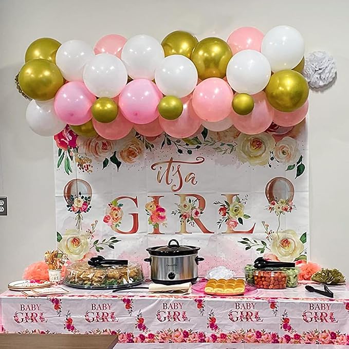 Pink Gold Balloons Set, 12 Inch Pink White Latex Balloons Pink Confetti Helium Balloons Pink and Metallic Gold Party Balloons for Bridal Baby Shower Wedding Girl Women Birthday Decorations