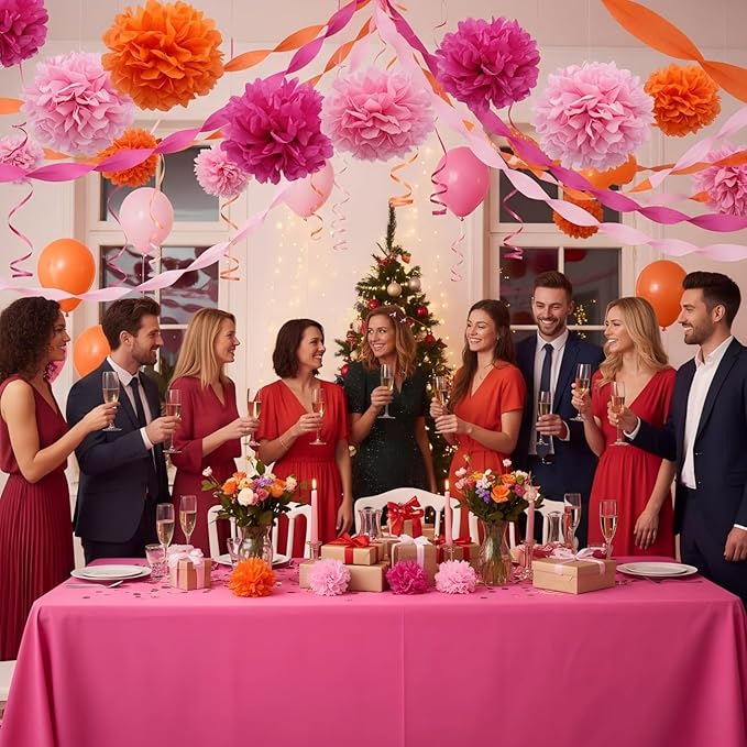 CC wonderland zone 6 Rolls Pink and Orange Crepe Paper Streamers for Birthday Wedding Festival Party Decorations(Rose red Pink and Orange)