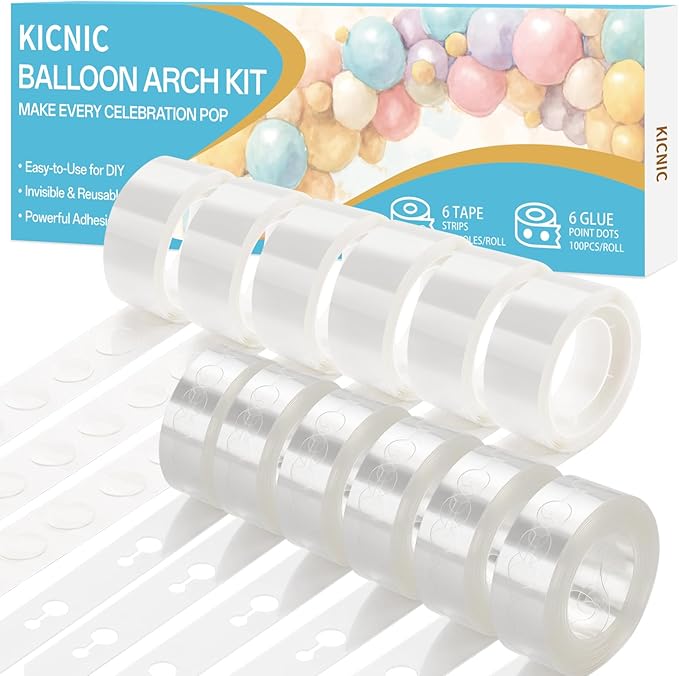 KICNIC Balloon Arch Strip, 99ft Balloon Tape and 600 Glue Point Dots, Balloon Arch Kit for Garland, Party, Birthday, Baby Shower, Graduation, Graduation Decorations