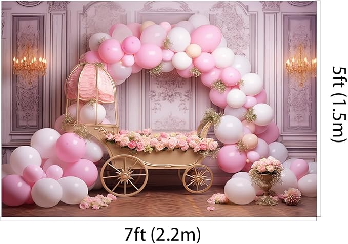 Kate 7x5ft Sweet 1st Birthday Party Backdrops for Photography Colorful Balloons Background Baby Bassinet Pink Flowers Backgrounds Children Birthday Party Cake Smash Studio Backdrop