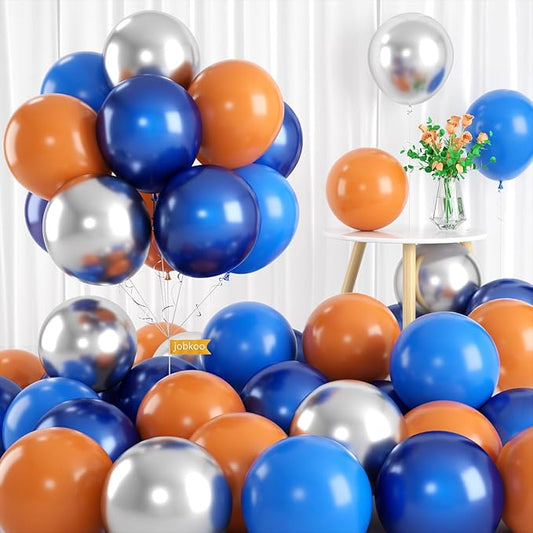JOBKOO Blue Orange Space Balloons, 55 Pcs Set - Natural Latex Boys' Party Decorations for Birthday, Baby Shower, Wedding and More
