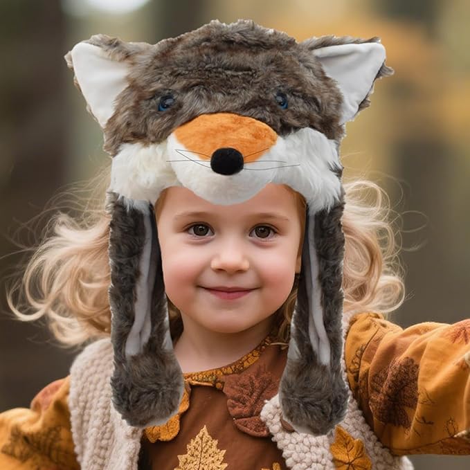 2 Pack Animal Hat Fox and Raccoon Plush Fun Jungle Animal Hats One Size Cap Polyester With Fleece Lining