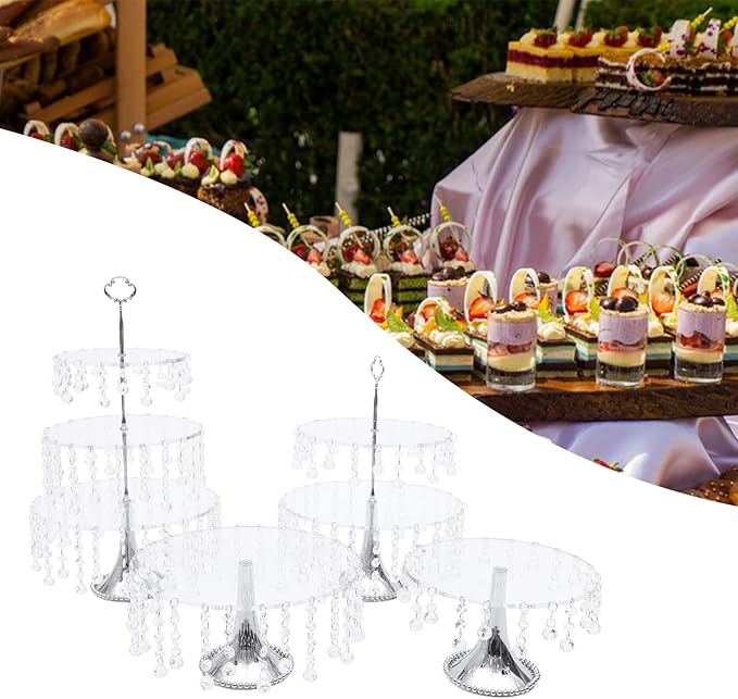 4PCS Crystal Silver Cake Stands Set, Decorative Metal Cake Holder, Round Cake Stand, Serving Plate Dessert Table Display, for Baby Shower Wedding Brithday Party Celebration Home Decoration