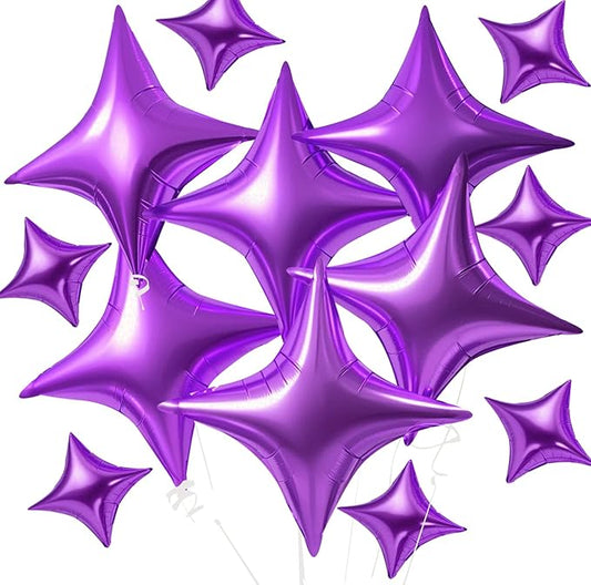 TONIFUL 30Pcs 26In&10In Star Balloons Purple Four Pointed Foil Star Mylar Balloons for New Year Halloween Chrismas Birthday Wedding Anniversary Engagement Party