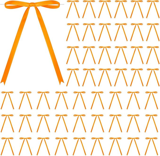 50 Pcs Satin Ribbon Bows 5x7 Inch Twist Tie Bows, Cute Bow Decor for Gift Wrapping, Cake Treat Bags, Craft DIY Gift, Party Favors Wedding Decorations (Orange)