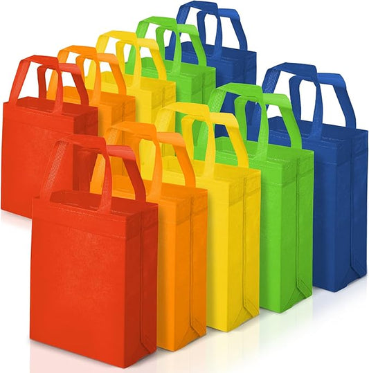 MAQIHAN Non-Woven Party Favor Bags - 10 PCS Reusable Gift Bags with Handles Colorful, Solid Color, Medium Size 10.3x13 inch Nonwoven Reusable Grocery Bags, for Christmas Gifts, for Birthday Party Bag Storage