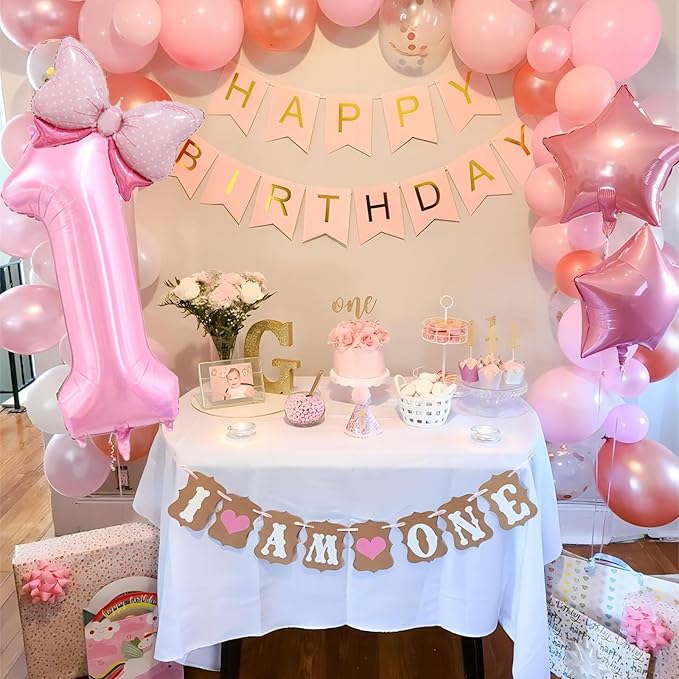 40 inch Number 7 Balloon with Bow Pink Happy Birthday Jumbo Number Balloon for Girls Daughter Birthday Decorations Party Supplies (Number 7)