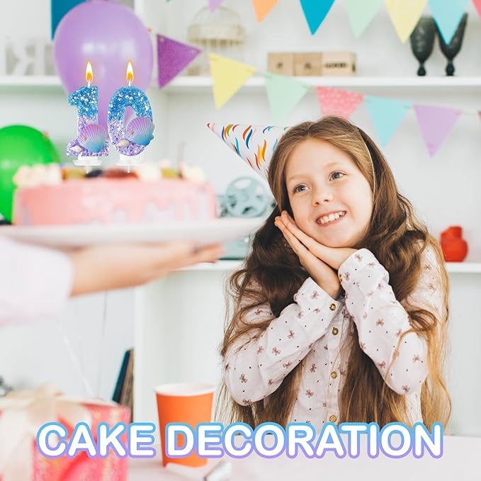 Blue and Purple Birthday Candles, 0th Birthday Cake Decoration, Cupcake Candles，Suitable for Mermaid Theme Party Cake Decoration (0)