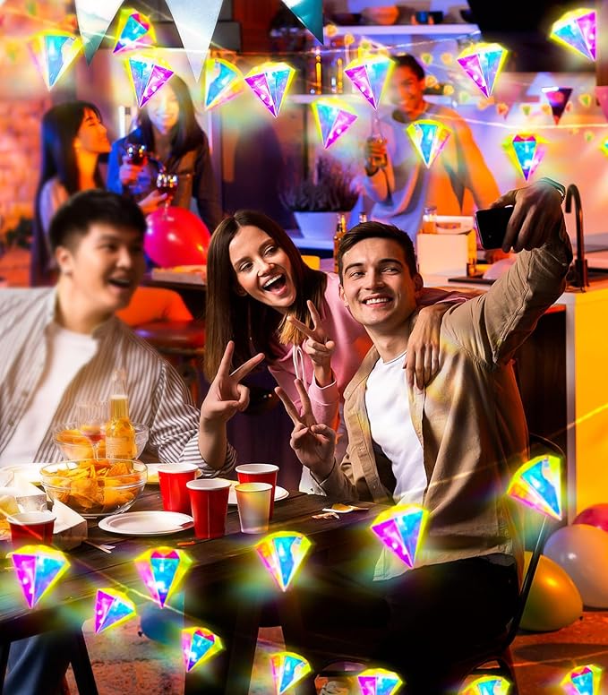 AceList Iridescent Big Diamond String Lights 10Ft 20 LED Fairy Light with Remote, Holographic Decor for Engagement Party Decorations Wedding Proposal Bachelorette Christmas Birthday Children (White)