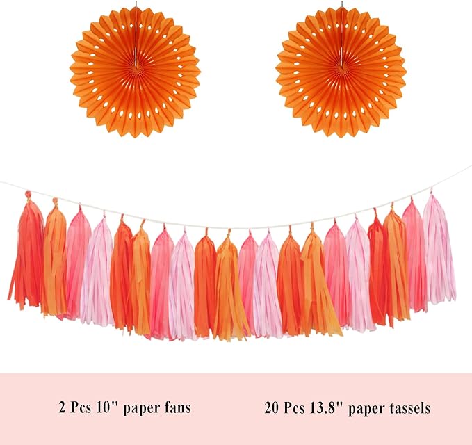 Envibe Pink Orange Party Decorations, Tissue Paper Pom Poms Decorations for Wedding, Baby Shower, Bridal Shower, Graduation and Thanksgiving Party, 36 Pcs Orange Birthday Decorations.