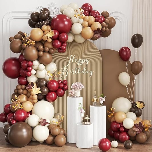 Burgundy Brown White Balloon Garland Arch Kit, 167Pcs Latex Balloons Different Sizes 15 12 10 5 inch for Graduation Birthday Wedding Baby Shower Party Decorations