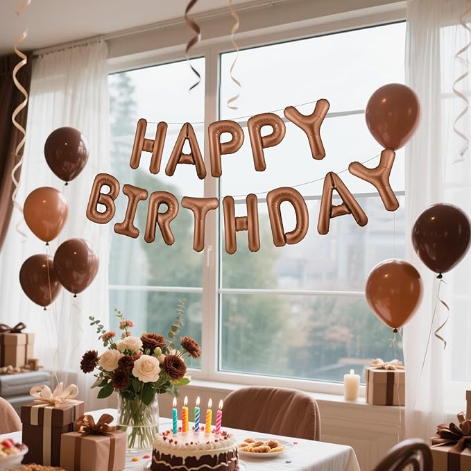 CANREVEL Happy Birthday Banner 13pcs 16 Inch Mylar Foil Letters Sign Balloons Birthday Party Decorations for Kids and Adults - 3D Chocolate